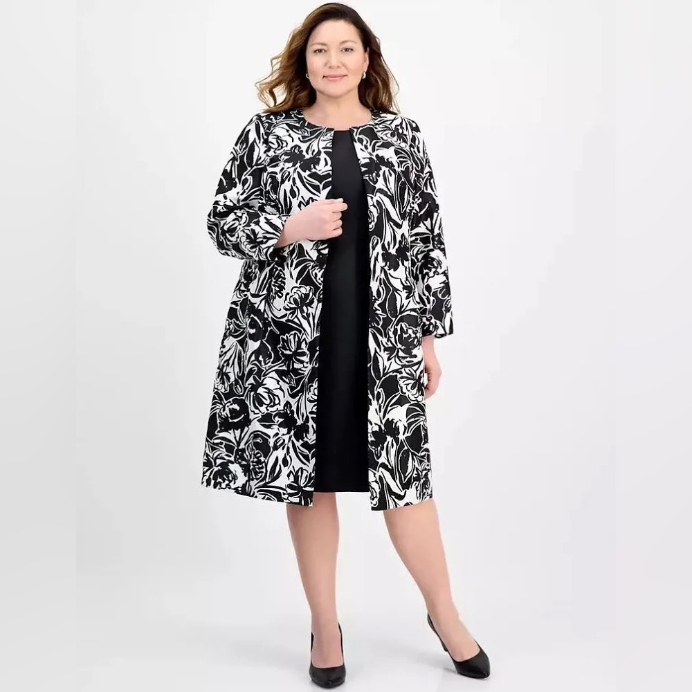 Floral Jewel Neck Topper & Empire Seamed Dress
2-piece set